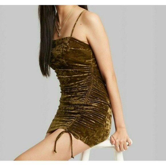 wild fable Dresses & Skirts - Wild Fable Women's Ruched Slip Dress Spaghetti Straps Stretch Olive Medium